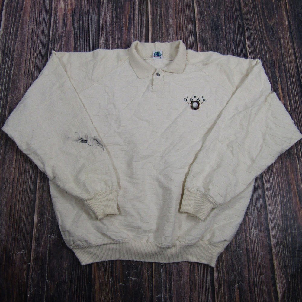 WEK Pullover Sweatshirt Mens 2 Cream The Bear Golf Textured Cotton Made in USA